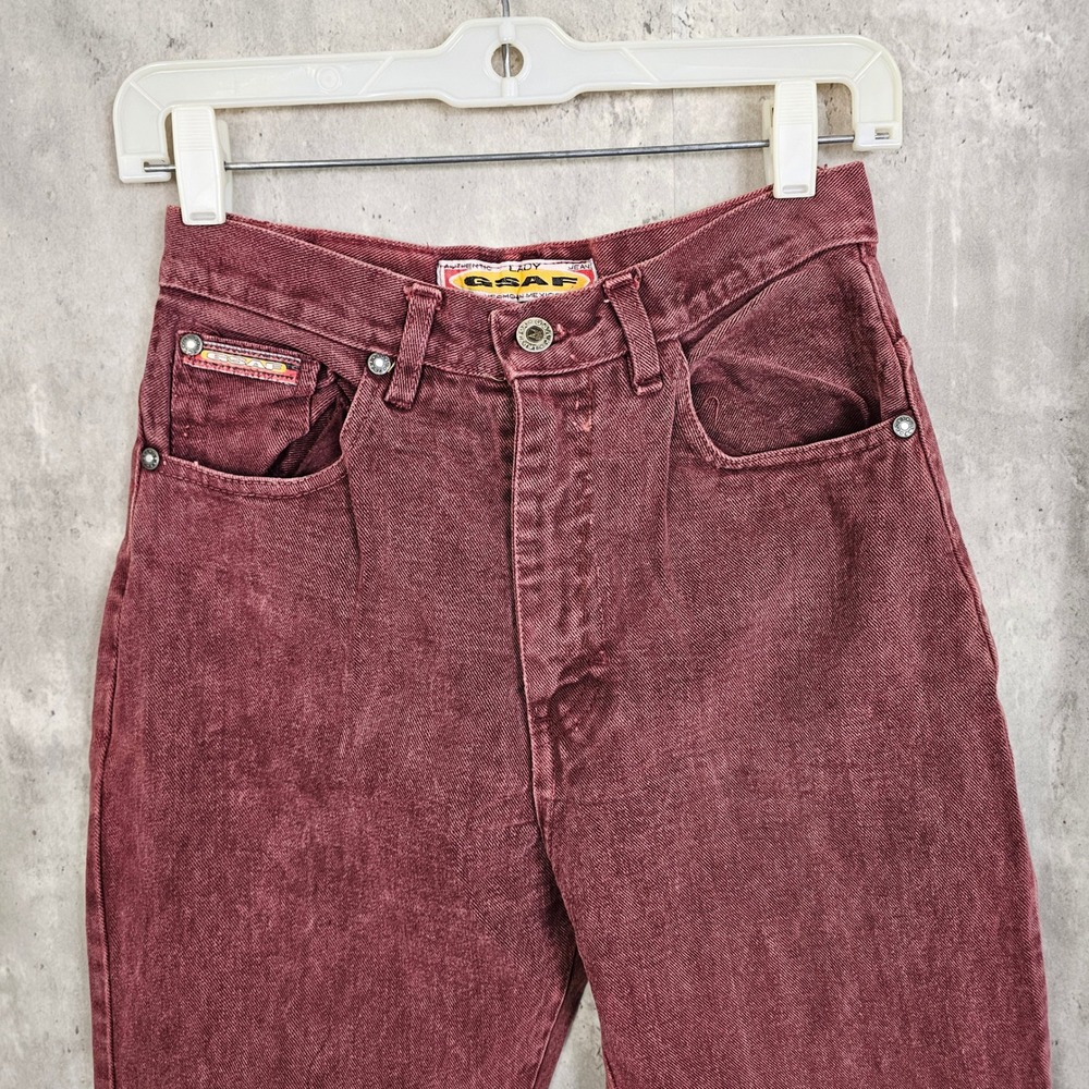 Vintage 90s GSAF High Waist Mom Jeans Burgundy Red Tapered Leg Denim Mexico Sz 6 - Picture 4 of 14